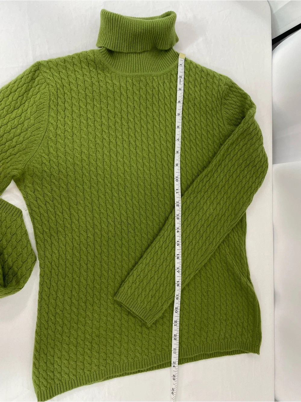 Talbots 100% Cashmere Cable Knit Turtleneck Sweater Green Medium Soft Luxury - Picture 11 of 11